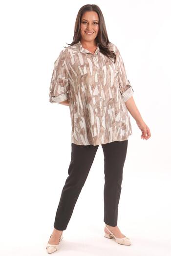 Trend42plus Plus Size Jacquard Beige Jacket with Lightening Buttons