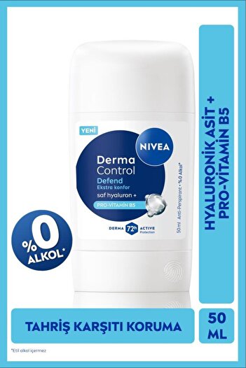 NIVEA Kadın Stick Deodorant Derma Control Defend 50 ml,72 Saat Koruma,Alkolsüz,Hyaluron,Pro Vitamin