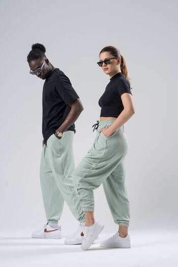 Superbluemexico Unisex Wrinkled Fabric Summer Baggy Trousers