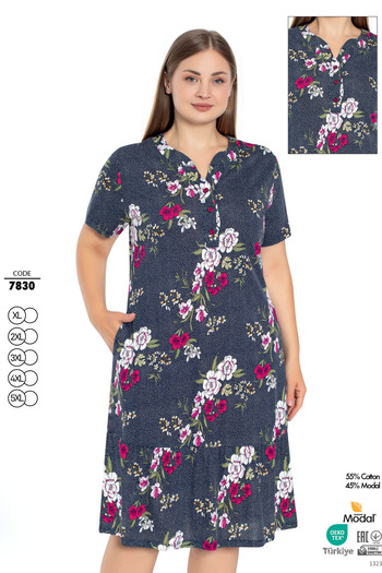 ROMEO LİFE Women's Plus Size Cotton Modal Fabric Patterned Summer Dress 7830