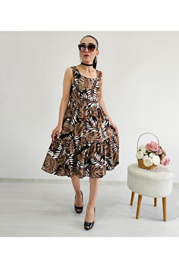 6 butik altı üstü butik Кафява рокля с воланчета
