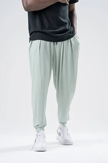 Superbluemexico Unisex Wrinkled Fabric Summer Baggy Trousers