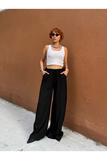 Bak'ap Premium Seersucker Linen Summer Loose Wide Leg Lace up Trousers