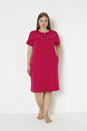 ROMEO LİFE Women's Plus Size Cotton Lycra Zipper Dress 7564-B