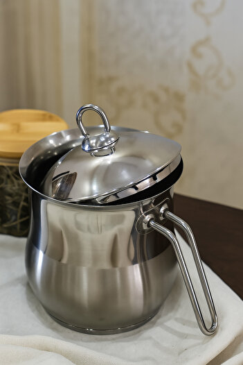 YUNUSOĞLU HOME Stainless Steel 2 Liter Milk Bowl Sauce Bowl 2 Pieces with Lid