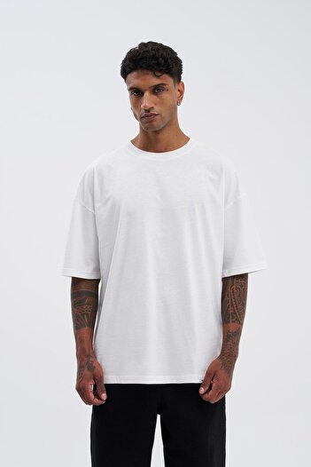 Machinist Unisex Oversize Large Size Basic Cotton T-Shirt Ecru