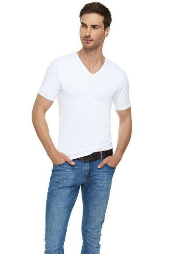Tutku Elit Men's White 2 Pack Lycra V-Neck Short Sleeve Undershirt