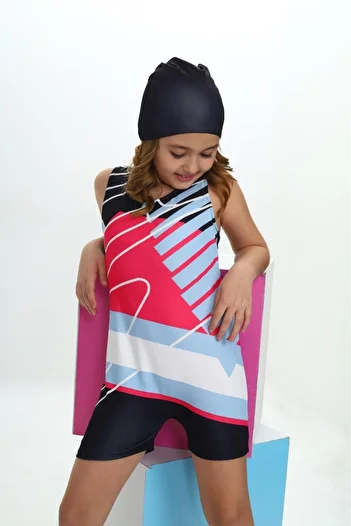 Liyavera 5-16 Years Old Girls' Swimsuit with Swimming Shorts - Girls' Bonnet Swimsuit