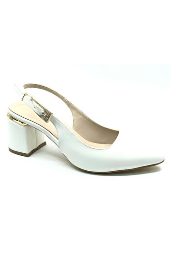 KCMN Mehtap Buckle Detailed Heeled Open Back Classic Women's Heeled Shoes White