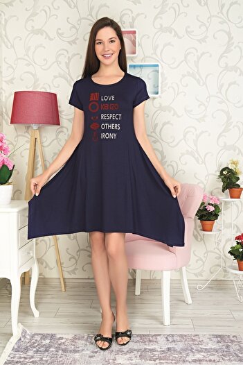 ROMEO LİFE Kadın Kısa Kollu Baskılı Mini Şık Elbise 5869