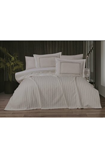 KÜBRAHOME'S Anna Karina Duvet Cover Pique Set Cream-Gold