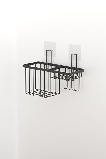 Teknotel Organizator pentru baie Suport pentru șampon Suport adeziv pentru săpun cu un singur nivel Negru mat St309