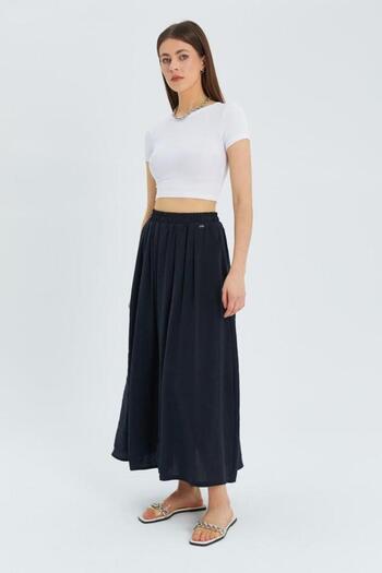 Mixray Black 4612 Model Pleated Loose Skirt - Side Pocket