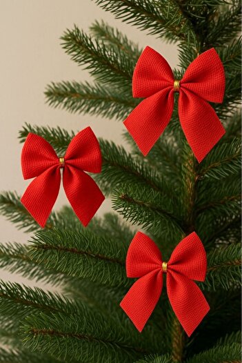 BeySüS Christmas Pine Tree Ornament Bow 3 Pieces 10 cm Red
