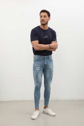Bluewhite Men's Skinny Ripped Jeans Light Blue