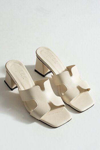 MUFUMA Beige Women's Slippers Thick Heeled Shoes