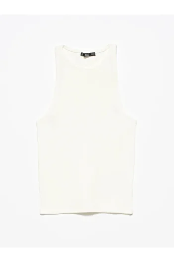 Dilvin Women's Ecru Halter Collar T-Shirt - ECRU