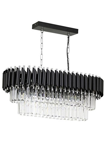 Avizemoda Palmira 75x35 Cm Kristal Taşlı Lüks Yemek Masası Üstü Avize 6'lı - (SİYAH-KROM)