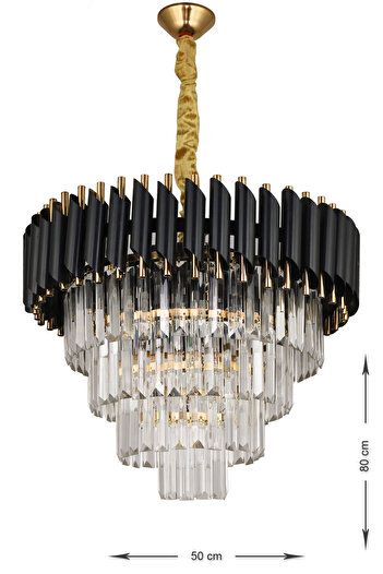 Avizemoda Palmira 50'lik Kristal Taşlı Lüks Avize - (siyah-gold)