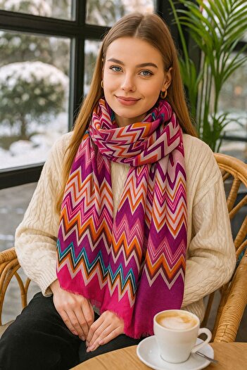 Axesoire 15080 Zizgaz Patterned Pink Shawl