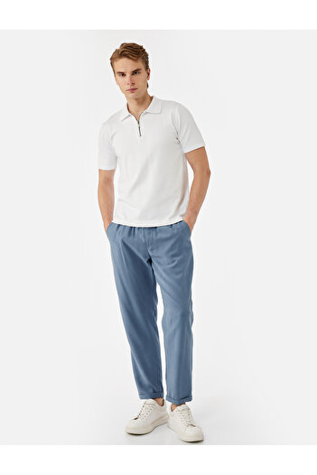 Koton Viscose Regular Fit Polo Neck Half Zipper Short Sleeve Knitwear T-Shirt