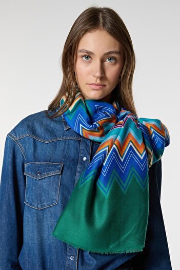 Axesoire 15080 Zizgaz Patterned Navy Blue Shawl