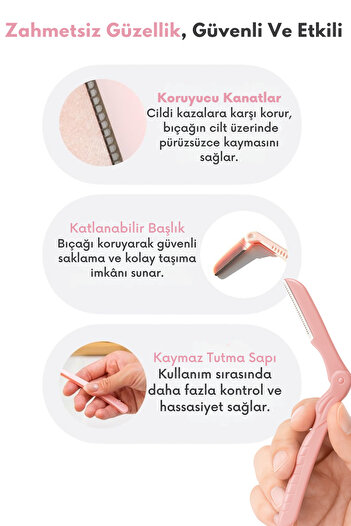 Dermotik 3'lü Açılır/Kapanır Ultra Paslanmaz Yüz, Kaş ve Bıyık Usturası Kadın-Erkek Jileti Epilasyon Seti