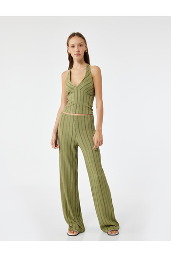 Koton Striped Sleeveless Halter Neckline Blouse