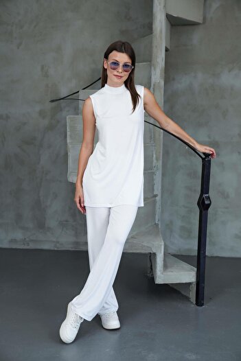 penyebizden Sleeveless Tunic & Trousers Set-White