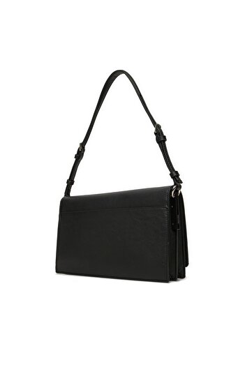 Calvin Klein Black Leather Shoulder Bag with Ck Logo Adjustable Strap - Snap Closure K60K 612807 -Beh