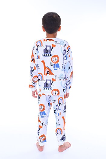 ZUZUNGA Work Machines Dino Patterned Men's Pajama Set