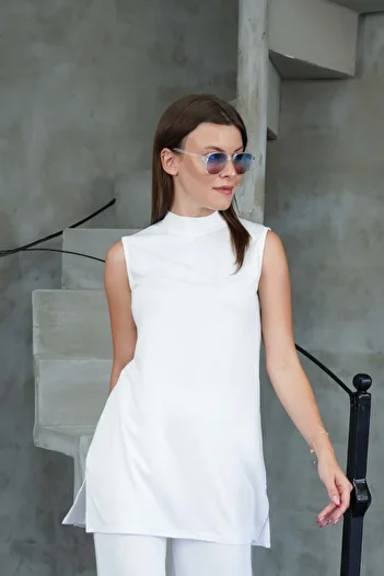 penyebizden Viscose Sleeveless Tunic 2 Pieces Sale-Black-White