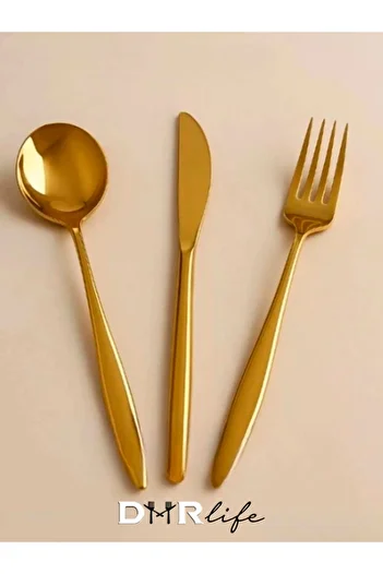 DMR LİFE Dmr Life Venezia Gold Luxury Cutlery Set 36 Pieces for 6 Persons (18/10)