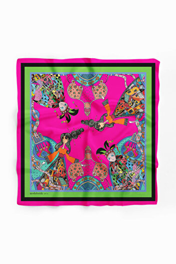Modabutik E49 Kadın Pembe Minyatür Desenli 50x50 Bandana