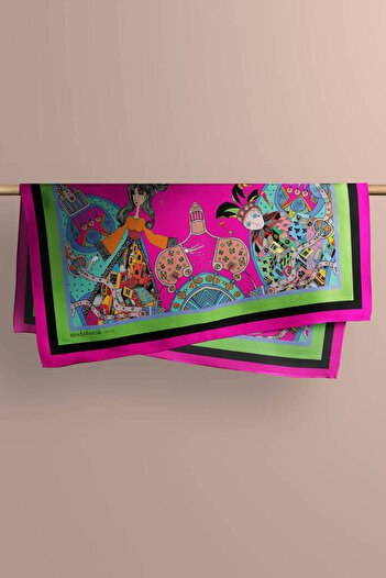 Modabutik E49 Kadın Pembe Minyatür Desenli 50x50 Bandana