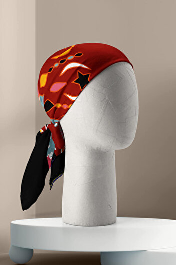 Modabutik Y20 Kadın Çiçek Desenli Bandana 50x50 Kırmızı Dg0403-22