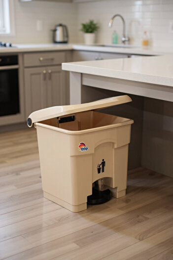 Living Plastic Garbage Bin - 30 Liters - Stylish and Durable Beige Waste Bin for Home and Office
