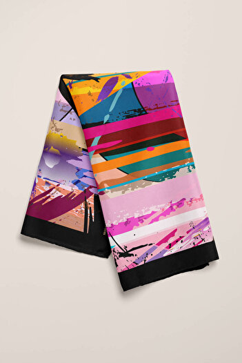 Modabutik Z18 Kadın Yağlı Boya Desenli Bandana 50x50 Mavi Dg0269-22 Snz