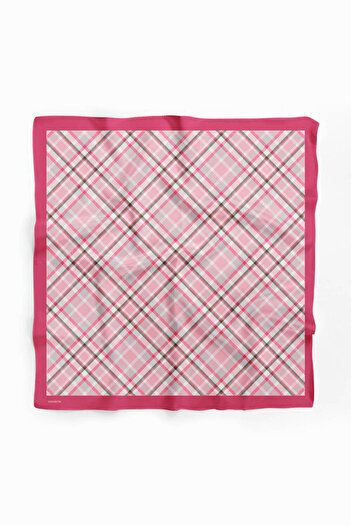 Modabutik D82 Kadın Ekose Desenli Bandana 50x50 Pembe Dg0201-22