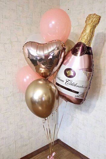 BeySüS Rose Gold Şampanya Şişesi Şekilli Folyo Balon