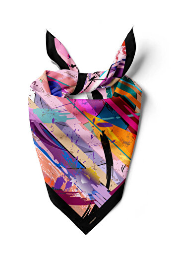 Modabutik Z18 Kadın Yağlı Boya Desenli Bandana 50x50 Mavi Dg0269-22 Snz