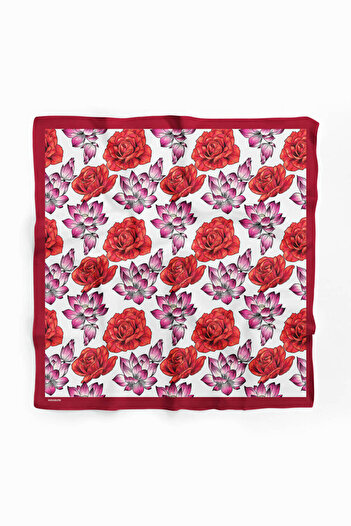 Modabutik Y57 Kadın Çiçek Desenli Bandana 50x50 Kırmızı Dg0139-2