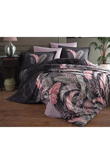 Clasy Ranforce Double Duvet Cover Set - 100% Cotton, Hena V1 Anthracite