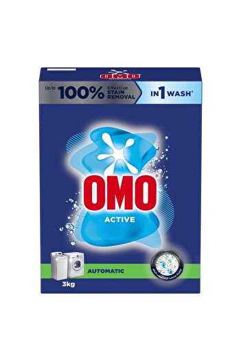 Omo Automatic Powder Laundry Detergent, Active 3 Kg Powerful Stain Removal, Fresh Lemon Scent