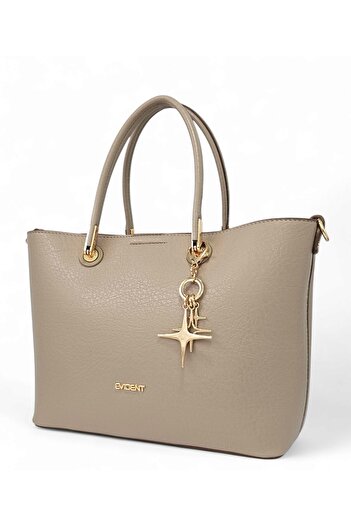 Evident Classic Women's Hand and Long Strap Shoulder Bag with Sand Beige Soft Textured Charm