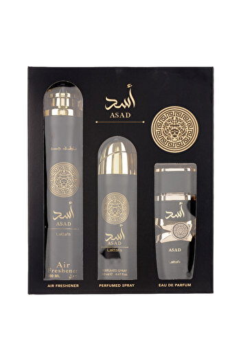 lattafa Asad Gift Set Eau de Parfum 100ml + Deo Spray 200ml + Room Air Freshener 300ml,