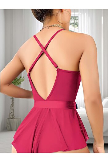 YILTER Φανταχτερό τούλι Babydoll με φούξια δαντέλα και κεντημένη κορδέλα