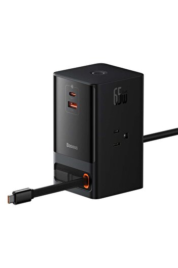 Baseus Charger 3 x AC, USB, Type-C with Type-C Cable, 65W, US Plug - (PSLR000101) - Black
