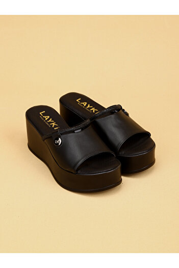 layki Solero Black Colored Stone High Sole Luxury Slippers