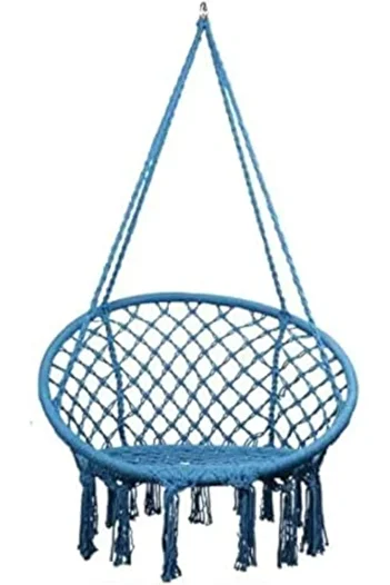 Türkiye Hammock Chair, Hanging Swing with Macrame and Cushion, Max 330 Lbs, Beige Hanging Cotton Rope Chair